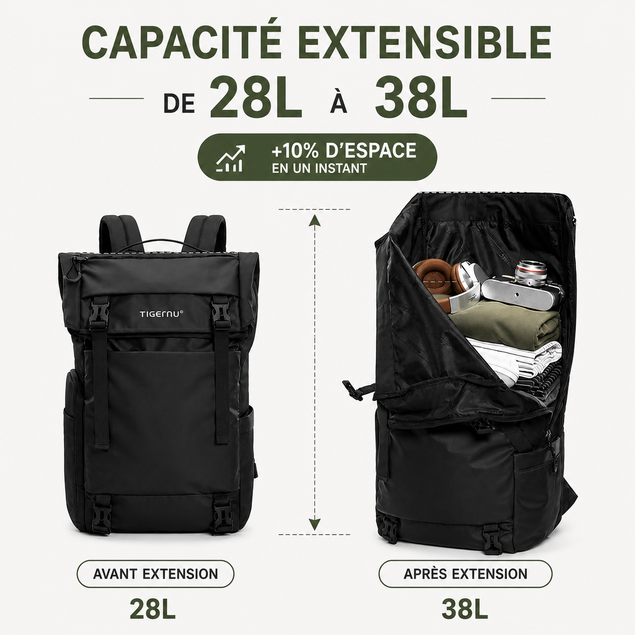 Altaï – Sac à Dos de Voyage Extensible 28L-38L