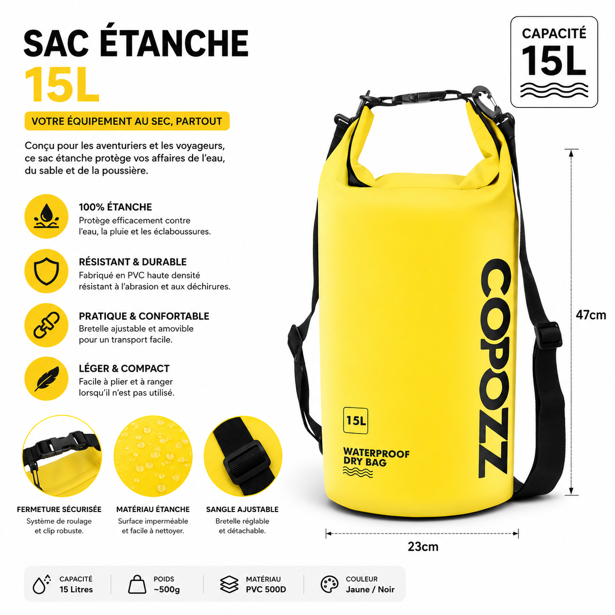 Drift – Sac Étanche 15L spécial Piscine & Sports Nautiques